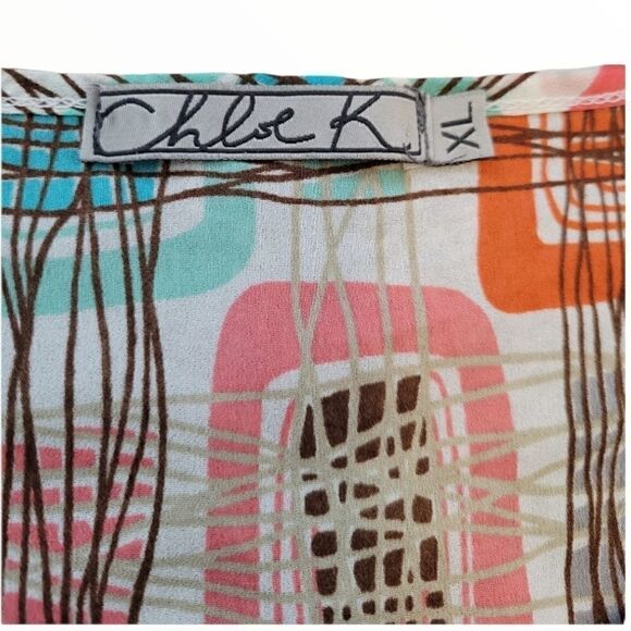 CHLOE K SHEER CAP SLEEVE DOLMAN ABSTRACT PRINT BLOUSE SZ. XL - Picture 3 of 3